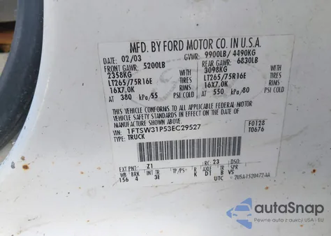 2003 Ford F-350 Lariat/Xl/Xlt z USA, uszkodzony, nr VIN 1FTSW31P53EC29527